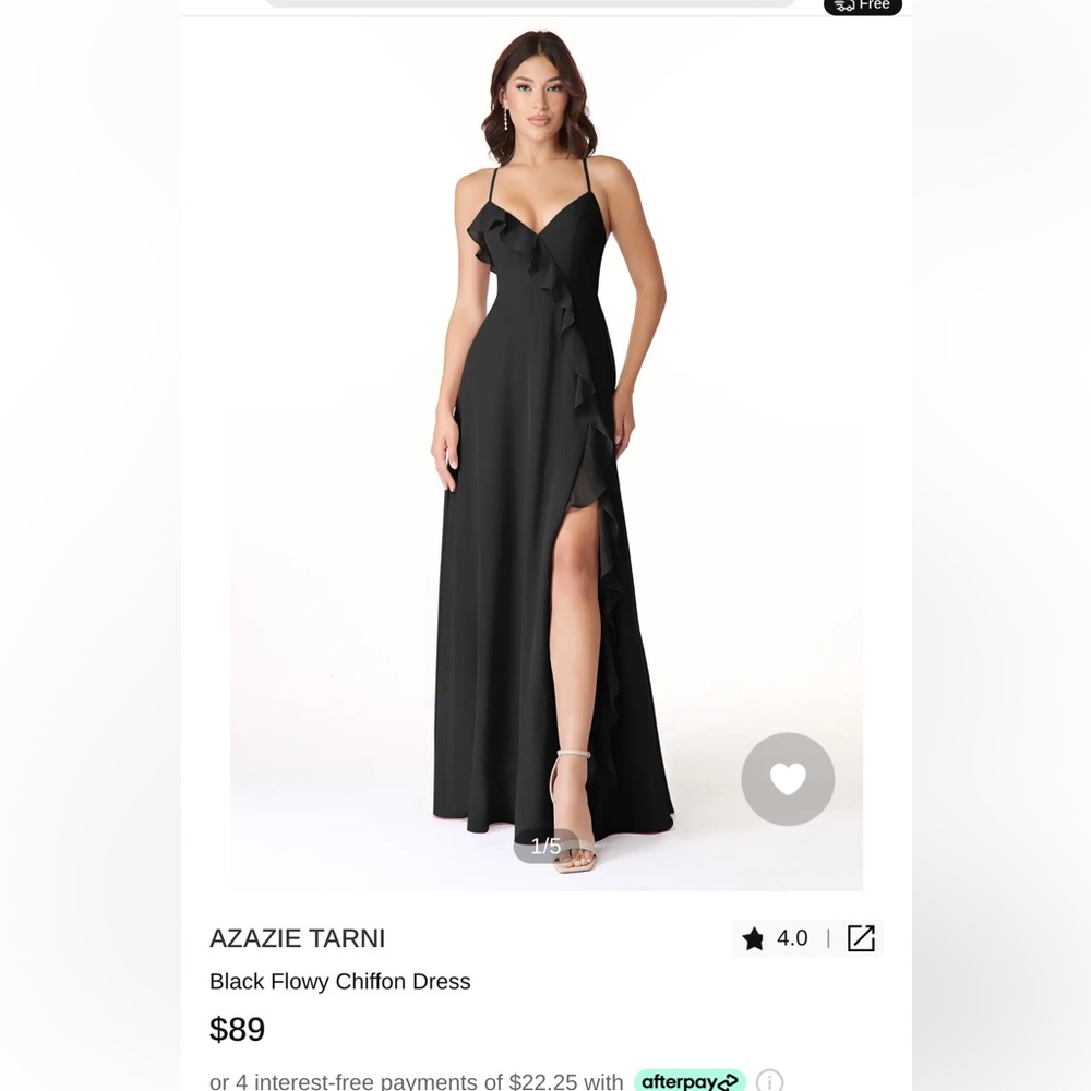 NWT size 2 Azazie Tarnie Black Chiffon Dress